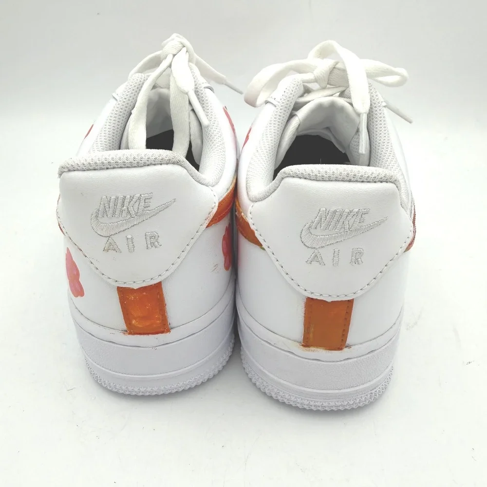 Nike Air Force‎ 1 Low Custom Floral Hand Painted White Orange Pink Sneakers